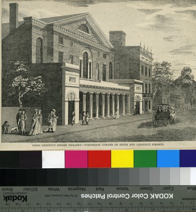 Premier Théâtre de Chestnut Street, coin nord-est des rues Fifth et Chestnut, vers 1820 - Samuel Castner