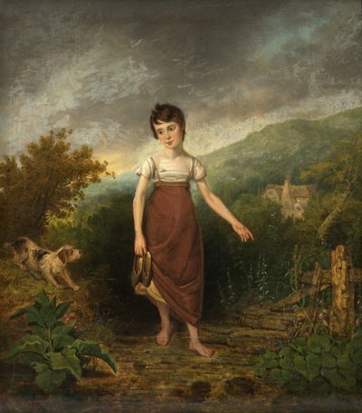 Une fille traversant un ruisseau - Samuel Colman