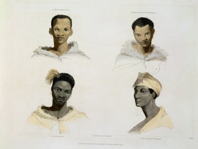Un Hottentot, une femme Hottentot, un Kaffre, une femme Kaffre : quatre vignettes de tête et d