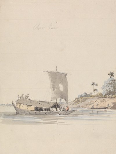 Vue sur la rivière avec une jonque (près de Rajmahal ?) - Samuel Davis