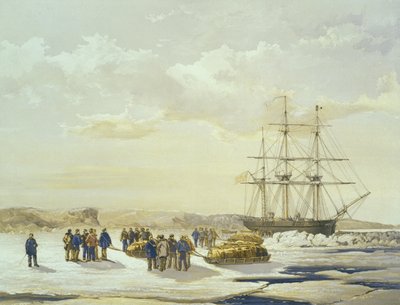Fête en traîneau quittant le H.M.S. Investigator dans la baie de Mercy, 15 avril 1853, gravé par E. Walker, publié par Ackermann et Co., 1854 - Samuel Gurney Cresswell