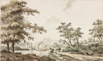 Une rivière avec des voiliers et une charrette à cheval - Samuel Henry Alken