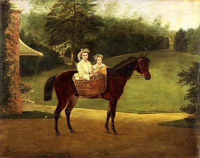 Portrait de deux filles dans un panier sur un poney - Samuel Henry Alken