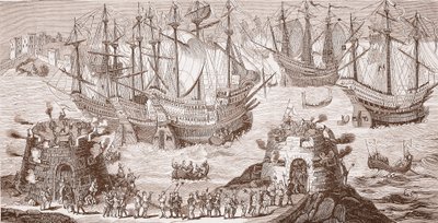 Henri VIII embarquant à Douvres, de la grande gravure publiée par la Société Royale des Antiquaires - Samuel Hieronymous Grimm