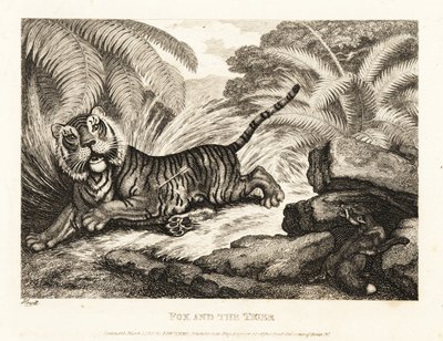 Un renard observe un tigre blessé. 1811 - Samuel Howitt