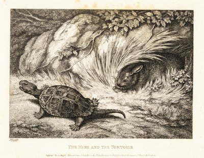 Une tortue dépasse un lièvre endormi dans une course - Samuel Howitt
