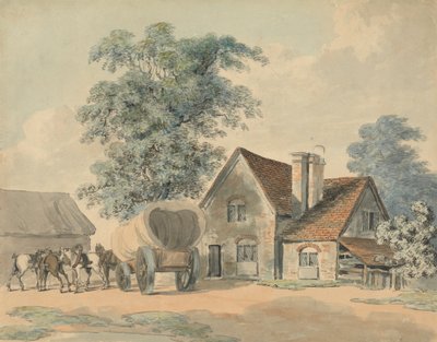 Chevaux et chariot devant un cottage - Samuel Howitt