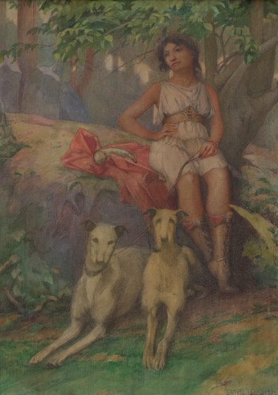Figure avec Deux Chiens - Samuel Isham