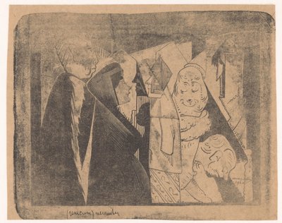 Fantaisie : diverses figures, la deuxième à gauche une femme au visage tacheté de profil vers la droite - Samuel Jessurun de Mesquita (signed by artist)