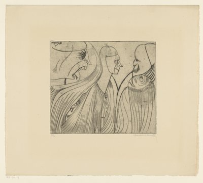 Groupe de figures et visage avec langue tirée - Samuel Jessurun de Mesquita (signed by artist)