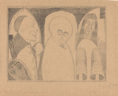 Fantaisie : diverses figures, la plus à droite avec des manches en forme de tubes - Samuel Jessurun de Mesquita