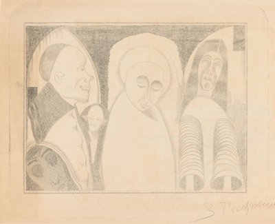 Fantaisie : diverses figures, la plus à droite avec des manches comme des tubes - Samuel Jessurun de Mesquita