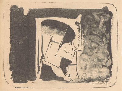 Fantaisie : tête de profil vers la droite dans un rectangle blanc, entourée de noir - Samuel Jessurun de Mesquita
