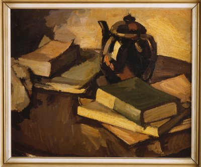 Nature morte avec une théière et des livres sur une table, vers 1926 - Samuel John Peploe
