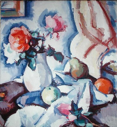 Roses dans un vase blanc - Samuel John Peploe