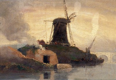 Moulin à vent et four à briques sur le bord de la rivière - Samuel Owen
