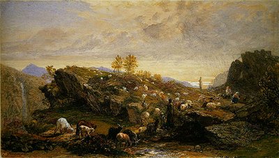 Rustiques avec moutons et chèvres dans un paysage rocheux - Samuel Palmer