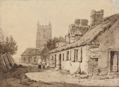 Église et cottages - Samuel Prout
