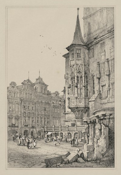 Fac-similés de croquis faits en Flandre et en Allemagne : Hôtel de Ville, Prague - Samuel Prout