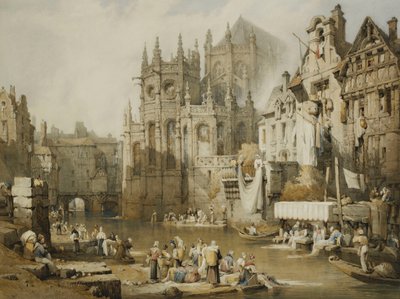 Figures sur les rives de la rivière à St. Etienne, Caen - Samuel Prout