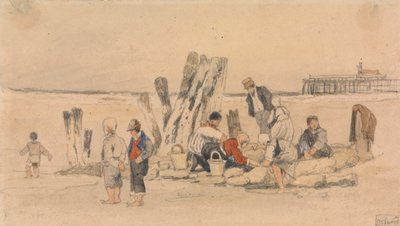 Pêcheurs sur la plage, Ostende - Samuel Prout