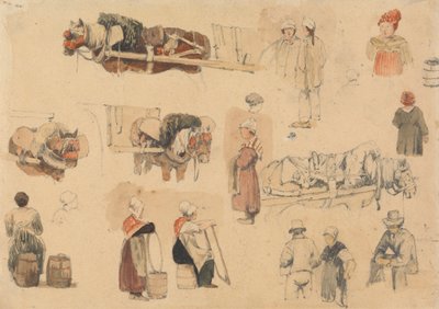 Esquisses de paysans et chevaux de travail - Samuel Prout