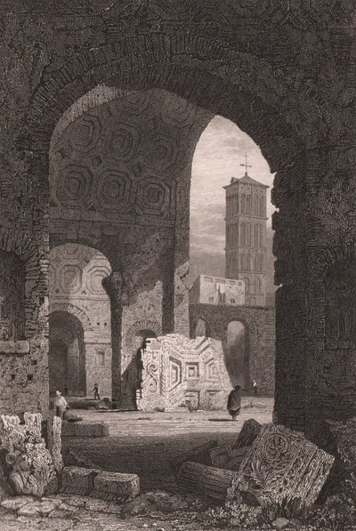 Le Temple de la Paix ou le Forum de Vespasien, Rome, Latium, Italie (gravure sur acier d