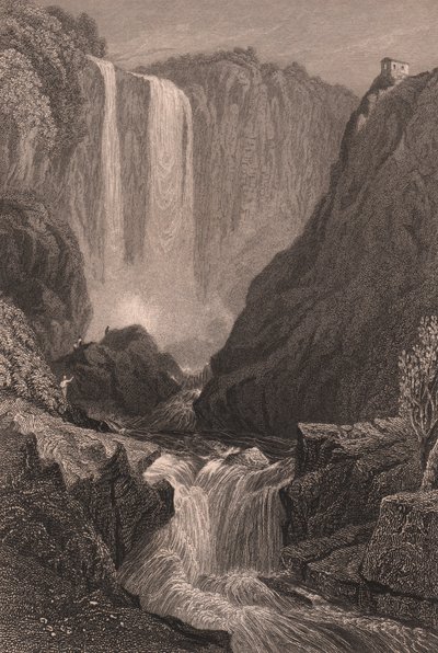 Vue des chutes de Marmore près de Terni, Ombrie, Italie (gravure sur acier d