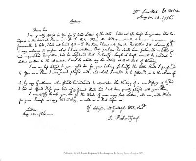 Une lettre de Samuel Richardson à Dr Smollett, 1756, 1840 - Samuel Richardson