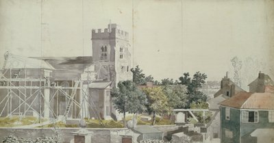 Église de Twickenham sous échafaudage, 18e siècle - Samuel Scott