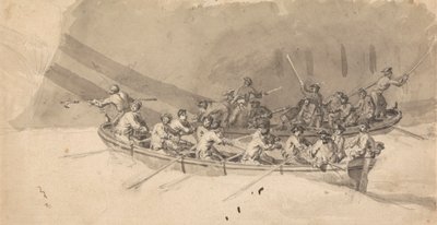 Deux bateaux avec équipages, étude pour Le Royal William en mer - Samuel Scott