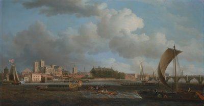 Westminster depuis Lambeth, avec la barge cérémoniale de la Ironmongers Company - Samuel Scott