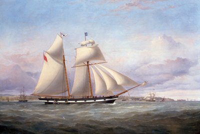 Le Lancefield approchant le fort de Perch Rock et le phare dans la Mersey - Samuel Walters
