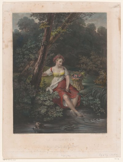 Jeune femme avec couronne de fleurs et pieds dans l