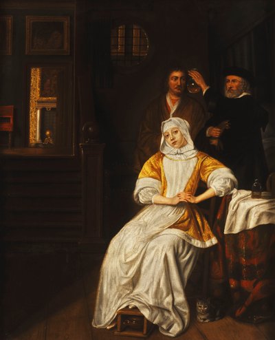 Un docteur visitant une jeune dame dans une chambre - Samuel van Hoogstraten