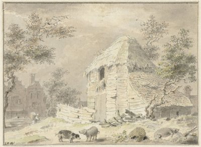 Grange avec quelques cochons - Samuel van Huls (possibly)