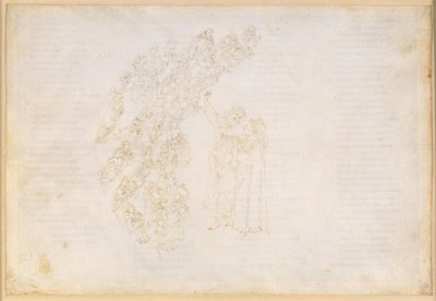 La Divine Comédie, Paradis III. Première sphère planétaire (ciel lunaire) : apparition des âmes qui, autrefois, ont été empêchées d’accomplir un vœu ; conversation entre Dante et Piccarda Donati - Sandro Botticelli