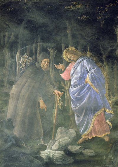 La Purification du lépreux et la Tentation du Christ, dans la Chapelle Sixtine : détail du diable défiant Jésus de transformer les pierres en pain, 1481 (détail) - Sandro Botticelli