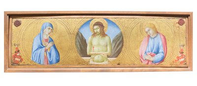 Christ en homme de douleurs entre la Vierge Marie et saint Jean l