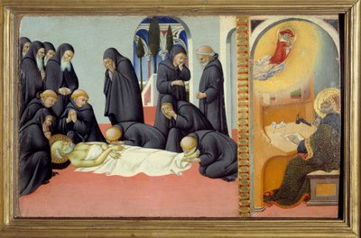 Scène de la vie de Saint Jérôme : Mort de Saint Jérôme et son apparition à Saint Augustin - Sano di also Ansano di Pietro di Mencio Pietro