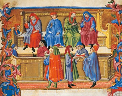 Tribunal du commerce miniature des Statuts des Marchands par Sano di Pietro (1472), Italie, 15ème siècle - Sano di also Ansano di Pietro di Mencio Pietro