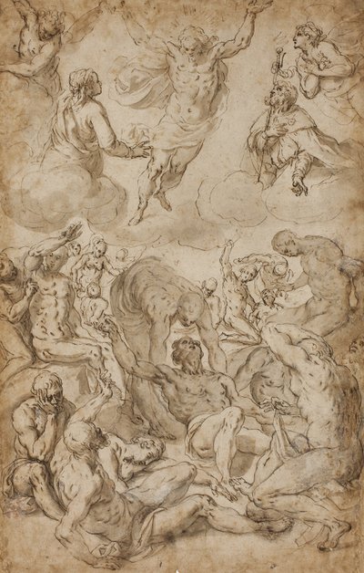 Saint Roch et la Vierge intercédant auprès du Christ pour les victimes de la peste - Sante Peranda