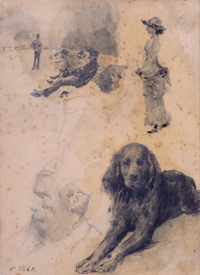 Études de figures et étude de chien - Santiago Rusiñol