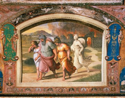 La fuite de Lot de Sodome - Sanzio of Urbino (workshop) Raphael