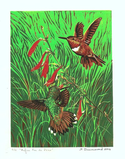 Rufus Pas de Deux, 2016 (Linocut ) - Sarah Drummond