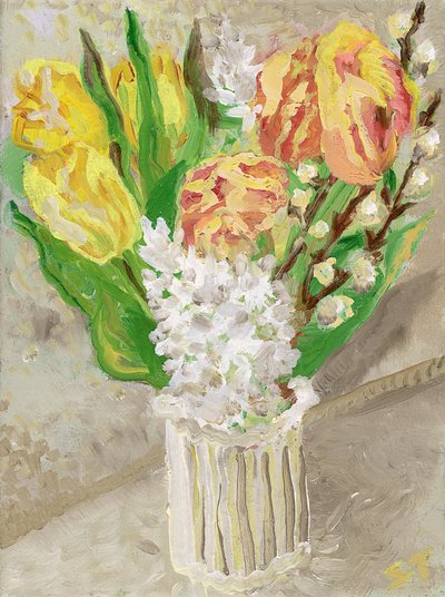 Tulipe et jacinthe, vers 2023 (huile sur toile) - Sarah Tudor