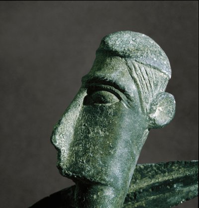 Culture nuragique (nuraghi) sarde : tête de guerrier en bronze. VIIIe-VIIe siècle av. J.-C. Cagliari, Museo Nazionale Archeologico, Sardaigne, Italie - Sardinia Nuragic Civilization