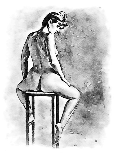 Femme nue sur un tabouret de bar - SaskiaBJ