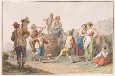Deux paysans dansant au son de la cornemuse et du cor - Saverio della Gatta