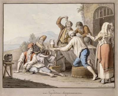 Napolitains mangeant des macaronis - Saviero Xavier della Gatta